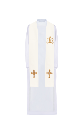 8163849e783cb24feee1bdcb9ce30c04 Stuła kapłańska haftowana krzyż i IHS KST/157/05/01