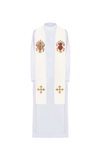 Stuła haftowana krzyż, IHS i serce Jezusa Chrystusa KST/159/05/01