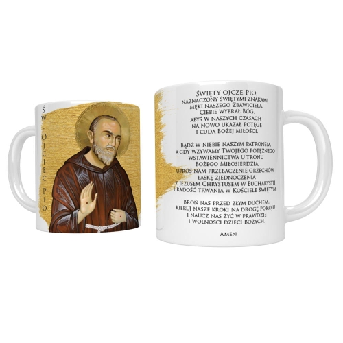 Kubek religijny ze świętym Ojcem Pio - UR ACH413 - Dewocjonalia P.H. Jakóbczak - Katolicki sklep liturgiczny i hurtownia