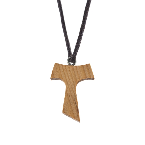 Naszyjnik - krzyżyk Tau - drewno - sznurek woskowany - JS WD165 - Dewocjonalia P.H. Jakóbczak - Katolicki sklep liturgiczny i hurtownia
