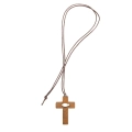 Naszyjnik - krzyżyk - rybka chrześcijańska - ICHTYS - drewno - rzemyk - JS WD160 - Dewocjonalia P.H. Jakóbczak - Katolicki sklep liturgiczny i hurtownia