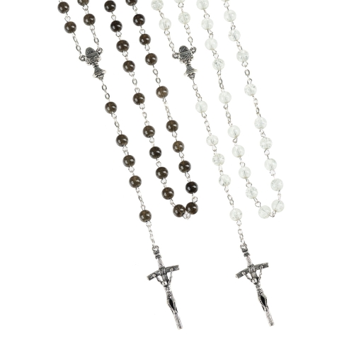 Różaniec do Pierwszej Komunii - szkło - 6 mm - JS R568K-0 - Dewocjonalia P.H. Jakóbczak - Katolicki sklep liturgiczny i hurtownia