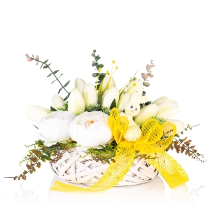 Stroik wielkanocny - dekoracja - wianek - piwonie - królik - Wielkanoc