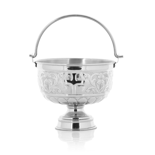 HWF-1035N Kociołek na wodę święconą - mosiądz - nikiel - 13 cm