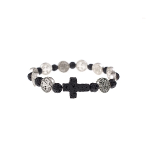 Bransoletka - dziesiątek różańca - lawa wulkaniczna - kamień naturalny - św. Benedykt