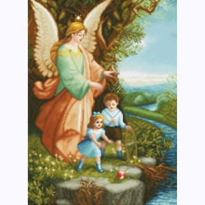 Wyklejanka - 72 x 55 cm  - Anioł Stróż  - Diamentowa Mozaika - DIY