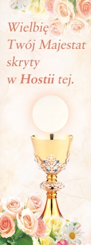 25385 Baner na Boże Ciało "Wielbię Twój majestat skryty w Hostii tej"