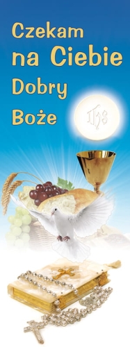 25519 Baner na I Komunię Świętą "Czekam na Ciebie Dobry Boże"