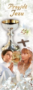 Baner na I Komunię Świętą "Przyjdź Jezu"