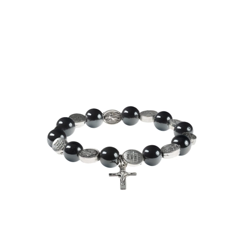 Bransoletka - dziesiątek różańca - hematyt - Jezus Miłosierny - Ematite - JS BC828 - Dewocjonalia P.H. Jakóbczak - Katolicki sklep liturgiczny i hurtownia