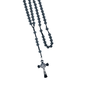 Różaniec - 12 mm - hematyt - św. Benedykt - Ematite