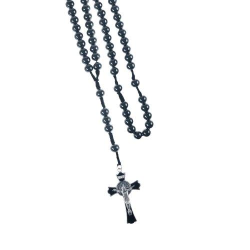 Różaniec - 12 mm - hematyt - św. Benedykt - Ematite - JS R890 - Dewocjonalia P.H. Jakóbczak - Katolicki sklep liturgiczny i hurtownia