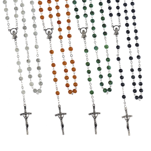 Różaniec - szkło - 6 mm - marmurek - JS R308-0 - Dewocjonalia P.H. Jakóbczak - Katolicki sklep liturgiczny i hurtownia