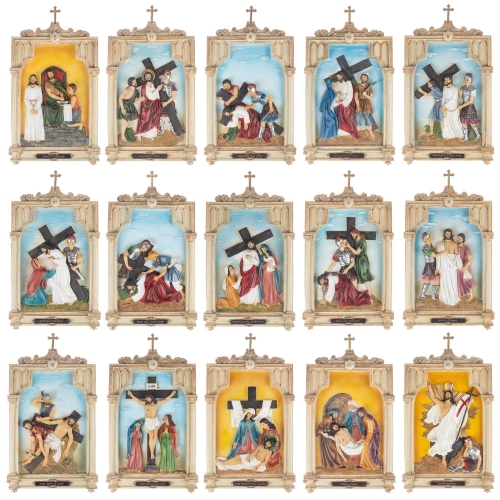 Droga krzyżowa - Stacje Drogi Krzyżowej - płaskorzeźba - żywica - JS ZY17900S-15 - Dewocjonalia P.H. Jakóbczak - Katolicki sklep liturgiczny i hurtownia