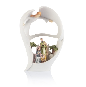 Szopka bożonarodzeniowa - Święta Rodzina - Anioł - świecący - 18 cm - Bianco