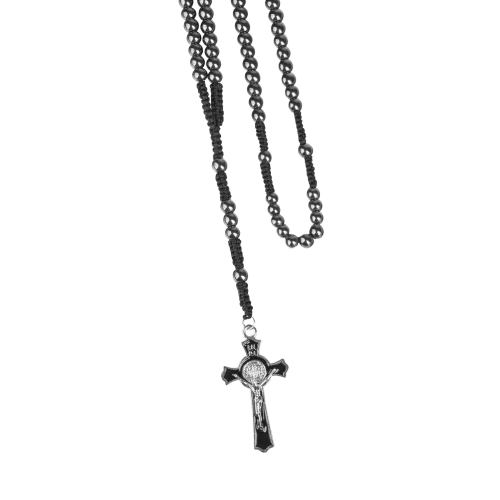 Różaniec - hematyt - 6 mm - św. Benedykt - JS R524 - Dewocjonalia P.H. Jakóbczak - Katolicki sklep liturgiczny i hurtownia