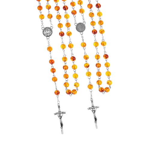 Różaniec - bursztyn syntetyczny - 8 mm - medalik pod indywidualną wklejkę żywiczną - produkt personalizowany - JS R385-2 - Dewocjonalia P.H. Jakóbczak - Katolicki sklep liturgiczny i hurtownia