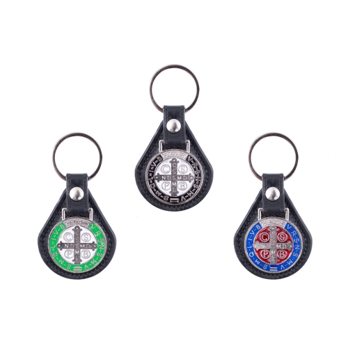 Brelok - medal - św. Benedykt - ekoskóra - JS K5004-0 - Dewocjonalia P.H. Jakóbczak - Katolicki sklep liturgiczny i hurtownia
