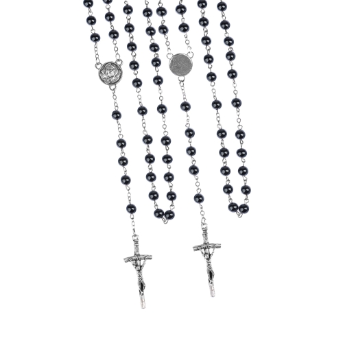 Różaniec - 6 mm - hematyt - medalik pod indywidualną wklejkę żywiczną - produkt personalizowany - Ematite - JS R36-2 - Dewocjonalia P.H. Jakóbczak - Katolicki sklep liturgiczny i hurtownia