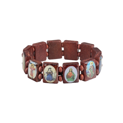 Bransoletka - drewno - wizerunki świętych - JS BC107 - Dewocjonalia P.H. Jakóbczak - Katolicki sklep liturgiczny i hurtownia