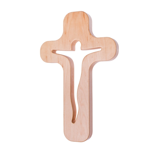 Krzyż ze sklejki z wyciętym kształtem Jezusa - LSA C06.80.W - Dewocjonalia P.H. Jakóbczak - Katolicki sklep liturgiczny i hurtownia