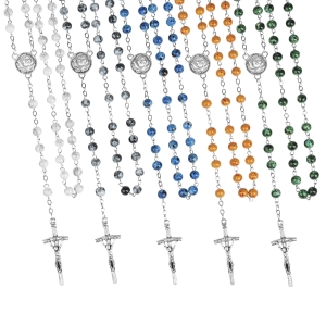 Różaniec - szkło - 6 mm - marmurek - medalik pod indywidualną wklejkę żywiczną - produkt personalizowany