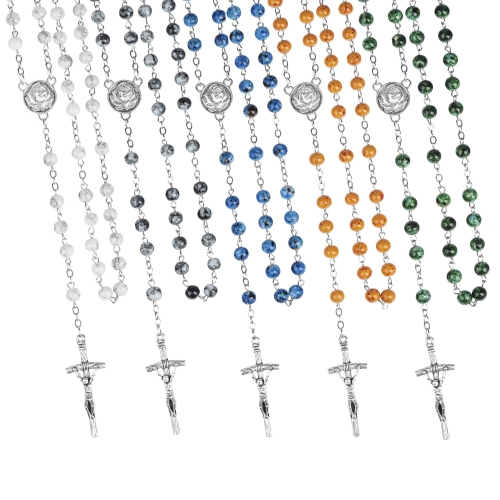 Różaniec - szkło - 6 mm - marmurek - medalik pod indywidualną wklejkę żywiczną - produkt personalizowany - JS R308-2-0 - Dewocjonalia P.H. Jakóbczak - Katolicki sklep liturgiczny i hurtownia