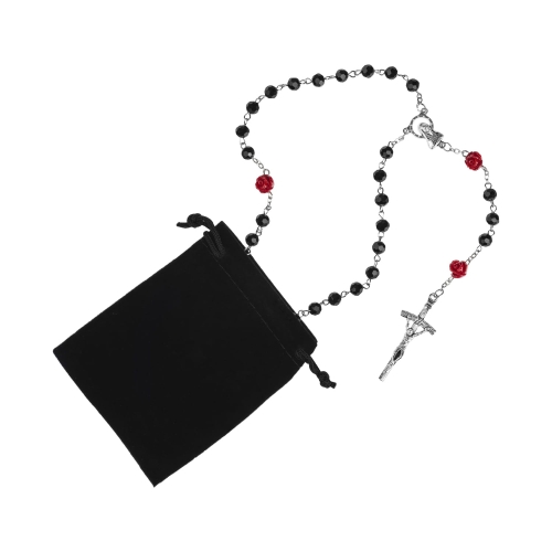 Różaniec - 6 mm - róża - woreczek flokowany - św. Rita - JS R1396 - Dewocjonalia P.H. Jakóbczak - Katolicki sklep liturgiczny i hurtownia