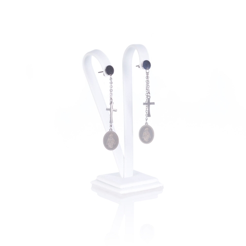 Kolczyki - krzyżyki - Matka Boża Niepokalana - wiszące - Stainless Steel - JS ES012 - Dewocjonalia P.H. Jakóbczak - Katolicki sklep liturgiczny i hurtownia