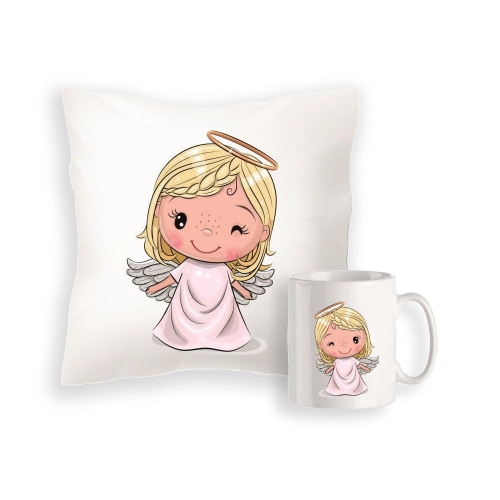 zestaw3.jpg Zestaw poduszka + kubek - aniołek dziewczynka 3