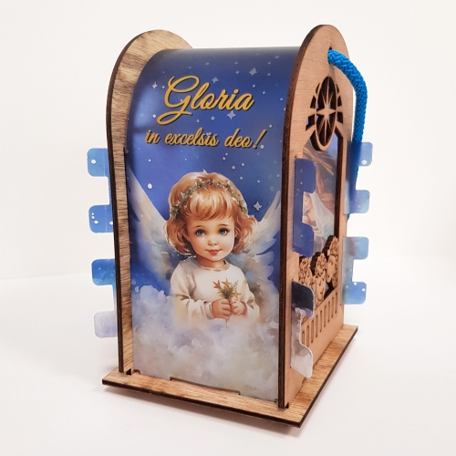 Lampion adwentowy z aniołkiem na roraty - LED - GMD L-BLD012 - Dewocjonalia P.H. Jakóbczak - Katolicki sklep liturgiczny i hurtownia