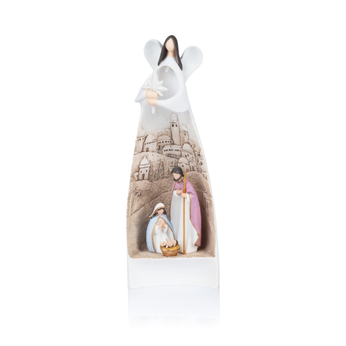 Szopka bożonarodzeniowa - Święta Rodzina - Anioł - świecąca - 20 cm - Bianco - JS KWS15093 - Dewocjonalia P.H. Jakóbczak - Katolicki sklep liturgiczny i hurtownia