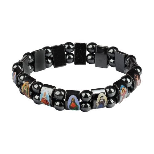 Bransoletka - wizerunki świętych - hematyt - JS BC37 - Dewocjonalia P.H. Jakóbczak - Katolicki sklep liturgiczny i hurtownia