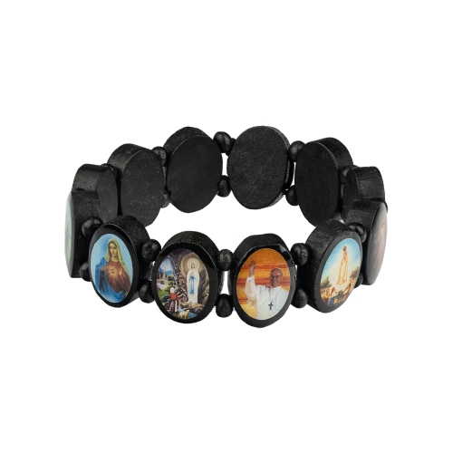 Bransoletka - drewno - wizerunki świętych - JS BC211 - Dewocjonalia P.H. Jakóbczak - Katolicki sklep liturgiczny i hurtownia