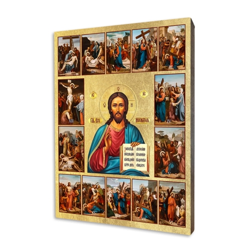Ikona Chrystusa Pantokratora z Drogą Krzyżową (Tajemnice Męki Pańskiej) - UR I-383 - Dewocjonalia P.H. Jakóbczak - Katolicki sklep liturgiczny i hurtownia