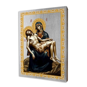 Ikona religijna Pieta (tło srebrne)