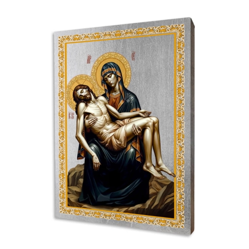 Ikona religijna Pieta (tło srebrne) - UR I-388-sr - Dewocjonalia P.H. Jakóbczak - Katolicki sklep liturgiczny i hurtownia