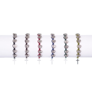 Bransoletka - dziesiątek różańca - serce - Matka Boża Fatimska - Metallo - MIX KOLORÓW