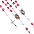 Różaniec - szkło - 8 mm - perłowa powłoka - Jezus Miłosierny - św. Faustyna Kowalska - JS R629-JUT - Dewocjonalia P.H. Jakóbczak - Katolicki sklep liturgiczny i hurtownia