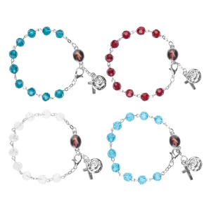 Bransoletka - dziesiątek różańca - Jezus Miłosierny - św. Faustyna Kowalska - medalik pod indywidualną wklejkę żywiczną - produkt personalizowany - mix kolorów