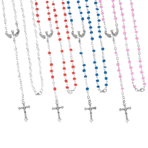 Różaniec - szkło - 4 mm - Duch Święty - pudełko krzyżyk