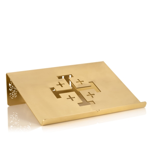 Pulpit mosiężny na Mszał Rzymski z krzyżem Jerozolimskim, IHS - JJ P-11 - Dewocjonalia P.H. Jakóbczak - Katolicki sklep liturgiczny i hurtownia