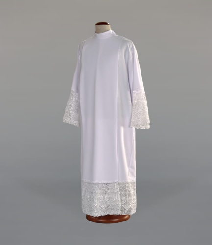 Alba kapłańska zdobiona bawełnianą gipiurą, krój rzymski - ALBP 3-124-0 - Dewocjonalia P.H. Jakóbczak - Katolicki sklep liturgiczny i hurtownia