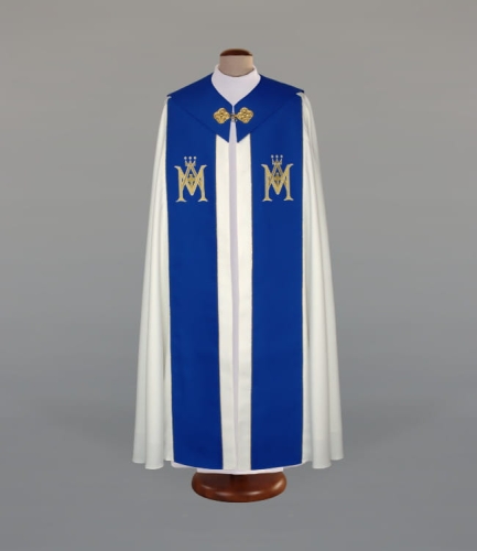 Kapa Maryjna zdobiona haftami na pasach i kołnierzu - ALBP 2-085-18 - Dewocjonalia P.H. Jakóbczak - Katolicki sklep liturgiczny i hurtownia