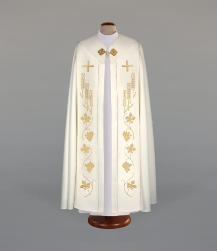 Kapa zdobiona haftami na pasach i kołnierzu - ALBP 2-090-11 - Dewocjonalia P.H. Jakóbczak - Katolicki sklep liturgiczny i hurtownia