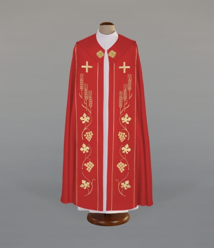 Kapa zdobiona haftami na pasach i kołnierzu - ALBP 2-090-22 - Dewocjonalia P.H. Jakóbczak - Katolicki sklep liturgiczny i hurtownia