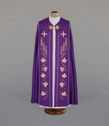 Kapa zdobiona haftami na pasach i kołnierzu - ALBP 2-090-44 - Dewocjonalia P.H. Jakóbczak - Katolicki sklep liturgiczny i hurtownia