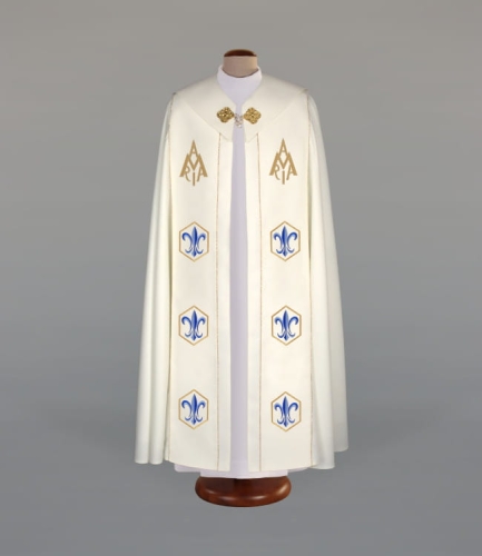 Kapa Maryjna zdobiona haftami na pasach i kołnierzu - ALBP 2-092-11 - Dewocjonalia P.H. Jakóbczak - Katolicki sklep liturgiczny i hurtownia