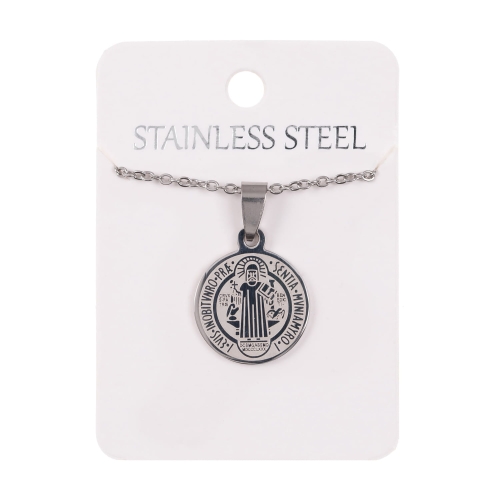 Naszyjnik - medalion - św. Benedykt - Stainless Steel - JS NS044 - Dewocjonalia P.H. Jakóbczak - Katolicki sklep liturgiczny i hurtownia