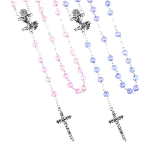 Różaniec do Pierwszej Komunii - naszyjnik - szkło - 6 mm - JS R1230-0 - Dewocjonalia P.H. Jakóbczak - Katolicki sklep liturgiczny i hurtownia